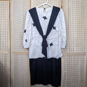 Vintage Black and White Dress - 80's, drop waist